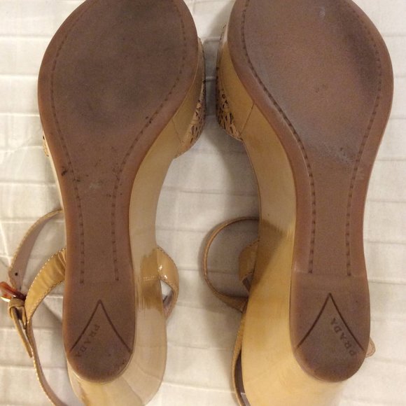 Prada Cutout Patent Leather Wedge Sandals - Picture 5 of 10